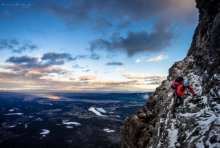 a person Multi pitch climbing in Canmore Kananaskis