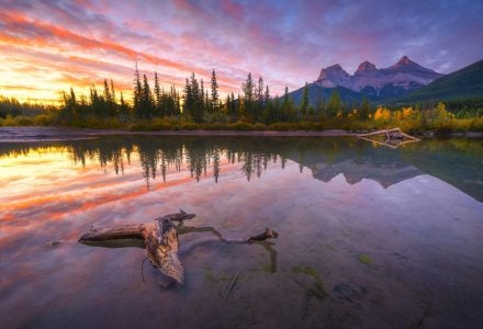 sunset at three sisters viewpoint