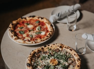 Pizzas on a table
