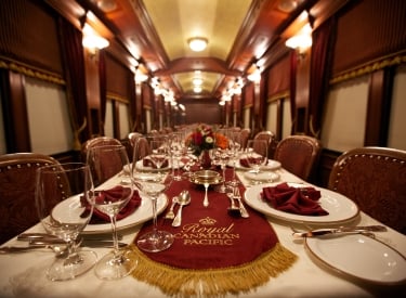 fine dining table set up in a rail car