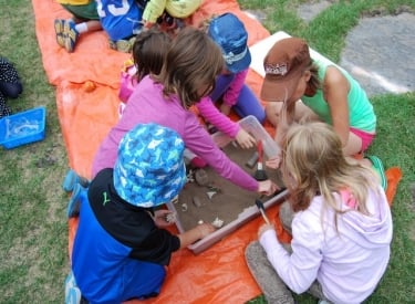 Children playing and working together