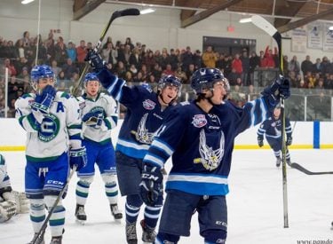 The Canmore Eagles hockey team cheering