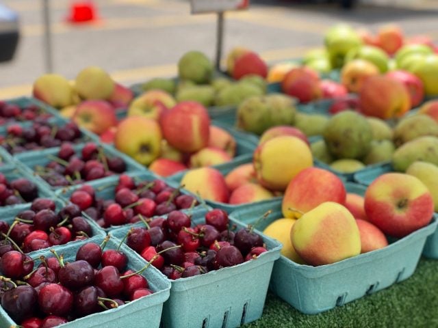 Fruit stands at the Canmore Mountain Market